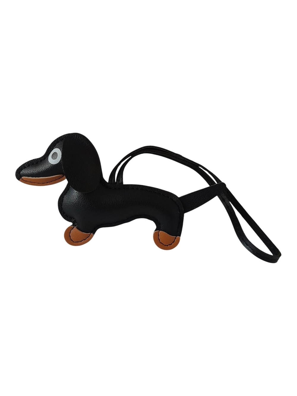 Black Faux Leather Dachshund Bag Charm Dixie Wiener Dog Purse Keychain - Picture 6 of 6